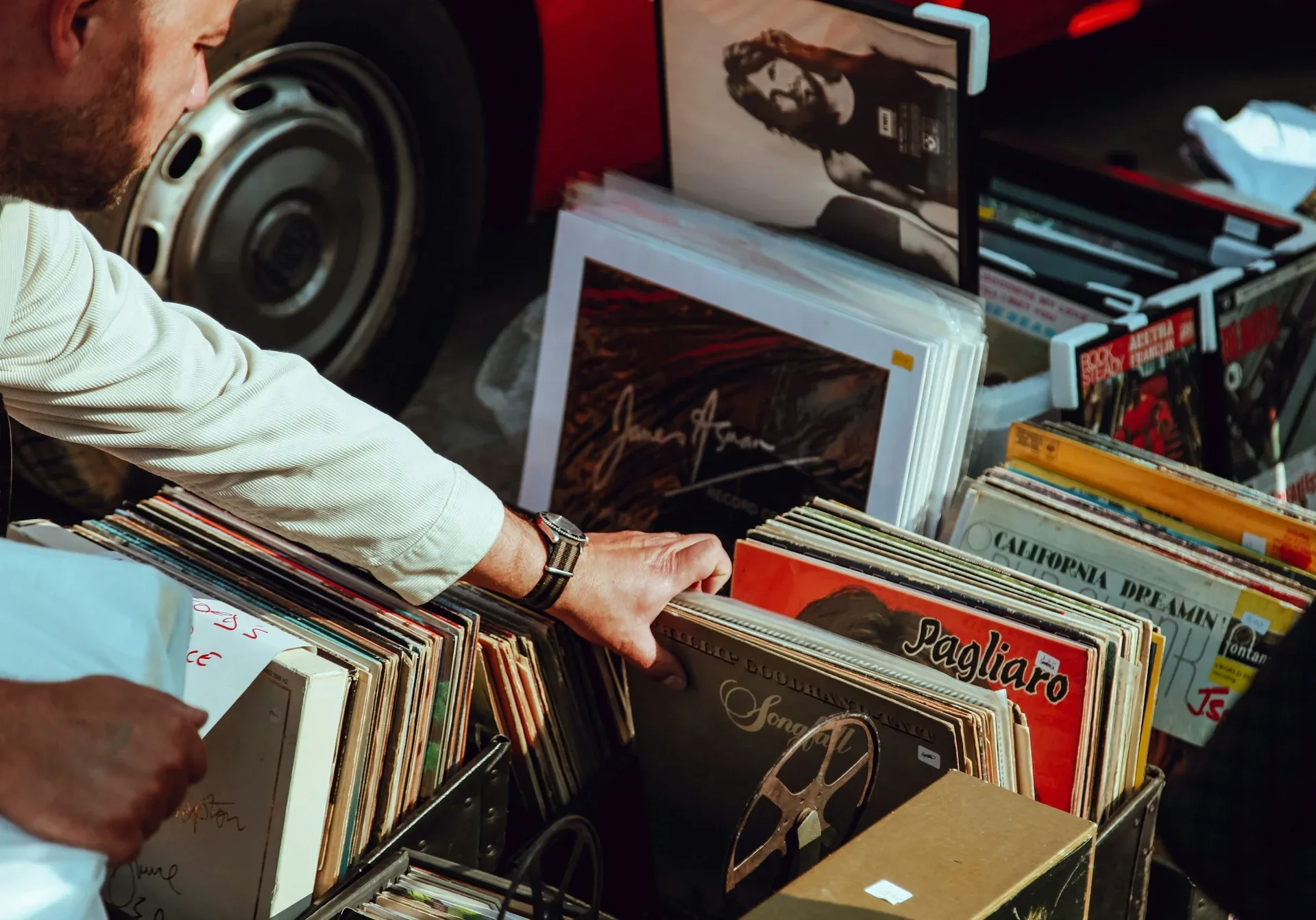 Customers lined up outside an independent record store early on Record Store Day morning